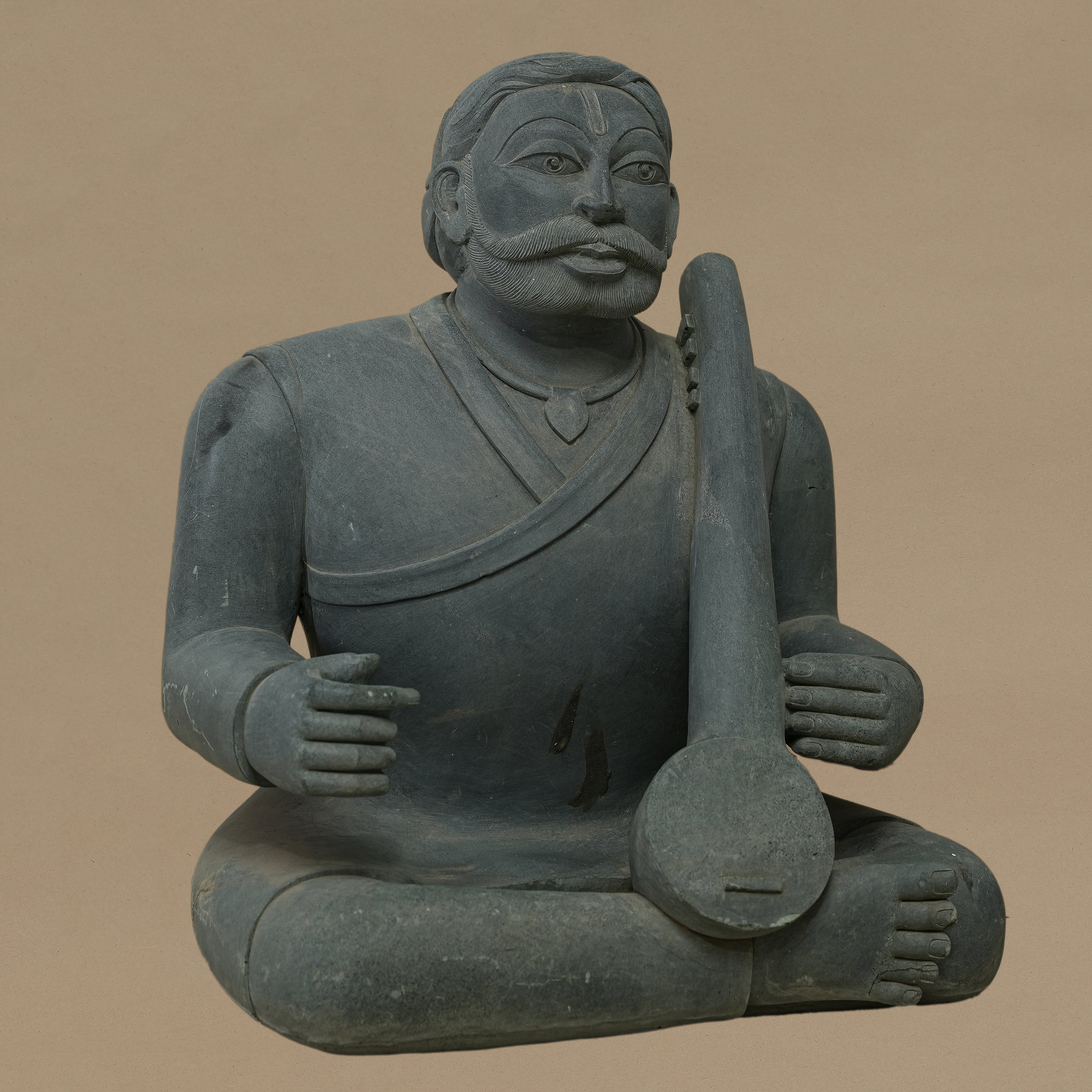 16" Tanpura-Playing Musician Statue | Handcrafted from Dungarpur Black Stone
