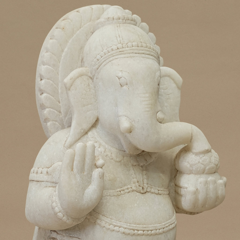 15" Lord Ganesha Statue | Handcrafted from White Marble