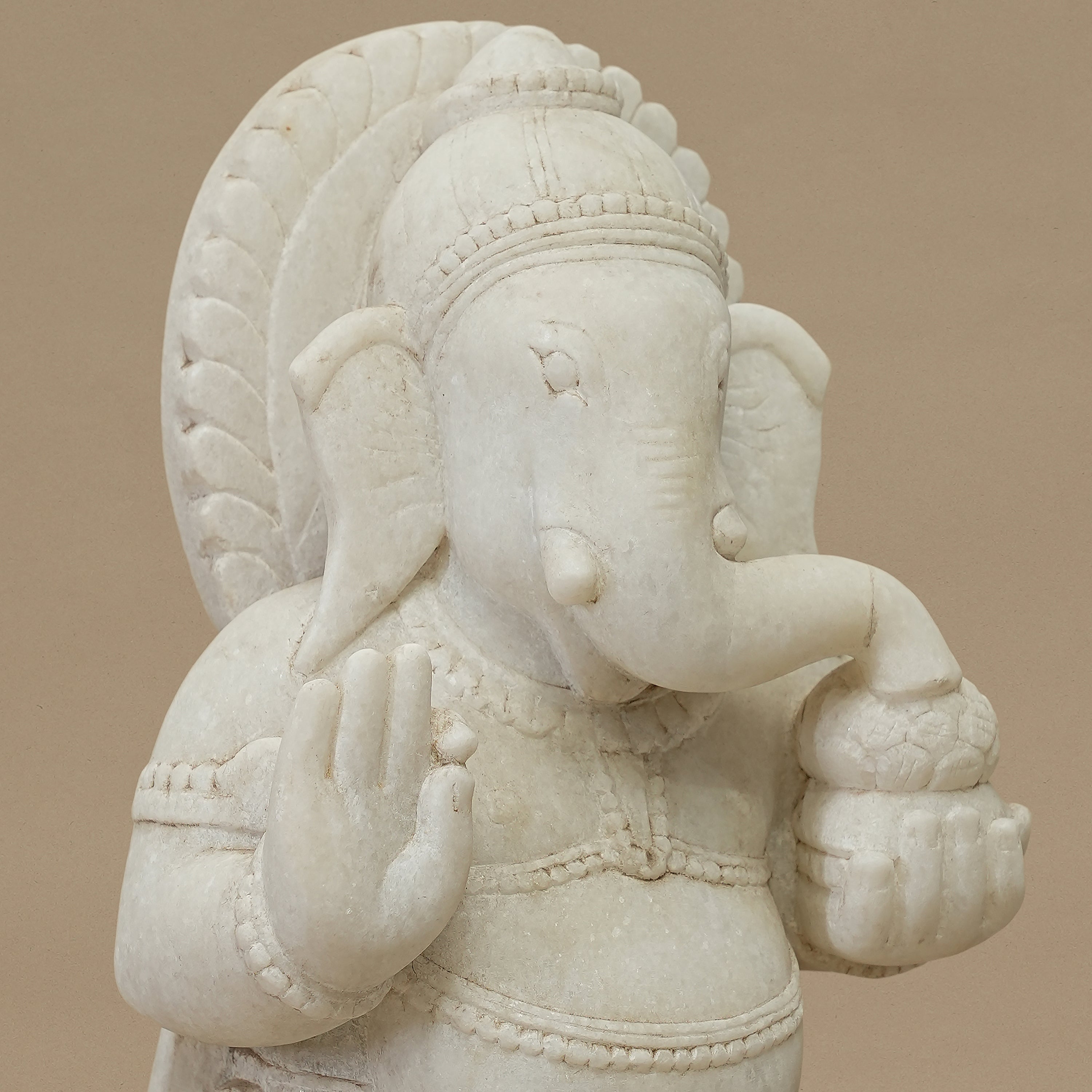 15" Lord Ganesha Statue | Handcrafted from White Marble